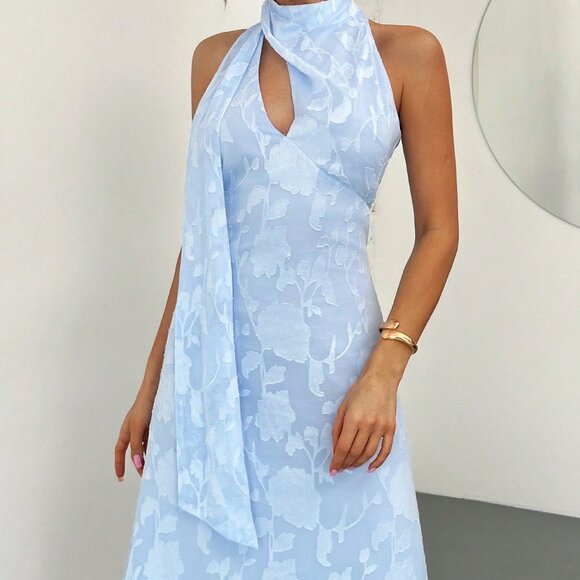 Sky Blue Elegant Women's Romantic A-Line Flared Dress - Picture 8 of 10